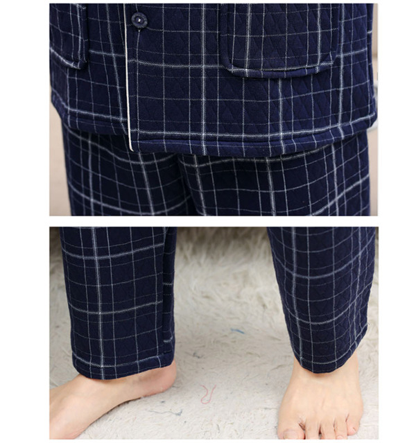 厚手 ルームウェア パジャマ メンズ チェック柄 キルトパジャマ 秋冬 襟付き 保温 寝間着 上下セット セットアップ 部屋着 前開き 長袖長ズボン 