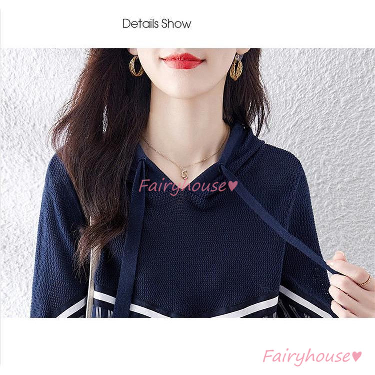 ニット セーター トップス レディース 秋冬 ラウンネック オシャレ 着痩せ 通勤 きれいめ 幾何柄 ニットインナー 帽付き 長袖ニット カジュアルニット 