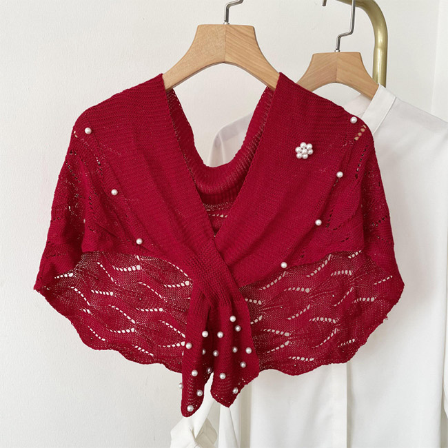 送料無料 ショール レディース マント レディース ポンチョ 秋 冬 ストール エレ無地 ニット 羽織り マフラー カーディガン 春 透かし編み ボレロ パール 