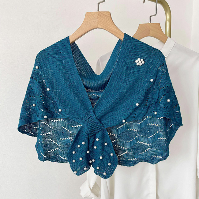 送料無料 ショール レディース マント レディース ポンチョ 秋 冬 ストール エレ無地 ニット 羽織り マフラー カーディガン 春 透かし編み ボレロ パール 