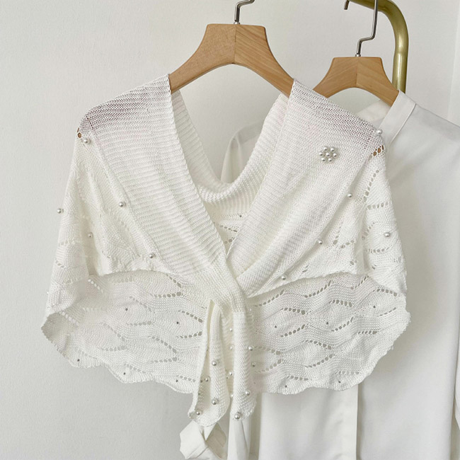 送料無料 ショール レディース マント レディース ポンチョ 秋 冬 ストール エレ無地 ニット 羽織り マフラー カーディガン 春 透かし編み ボレロ パール 