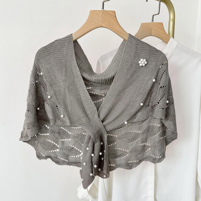 送料無料 ショール レディース マント レディース ポンチョ 秋 冬 ストール エレ無地 ニット 羽織り マフラー カーディガン 春 透かし編み ボレロ パール 