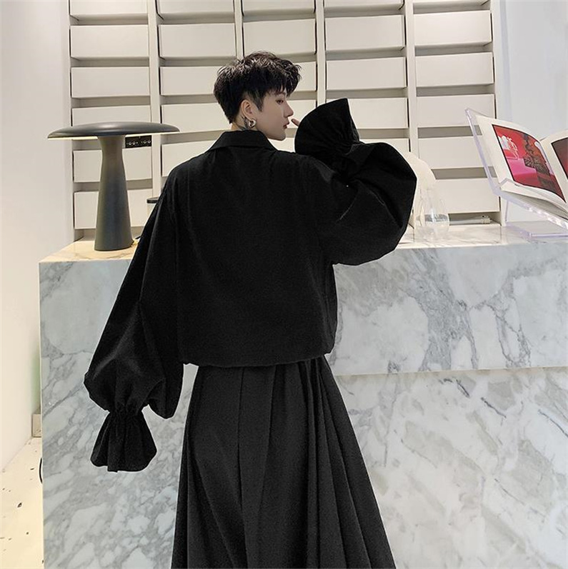 メンズ シャツ カジュアルシャツ 長袖 フ上着 無地 編み上げ 発表会 スタイリッシュ 公演 男子トップス フリル クラブ 春秋 白黒 ダンスウェア 