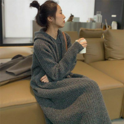 送料無料 ニットロング レディース ニットワンピース フード付き パーカーワンピース カジュアル オーバーサイズ ロングニット 厚手 