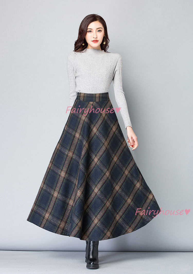 スカート マキシ丈 秋冬 Aラインスカート チェック柄 フレアスカート ひざ下 ラシャ ロング丈スカート 40代 ハイウェストボ大人 オシャレ50代 レディース 