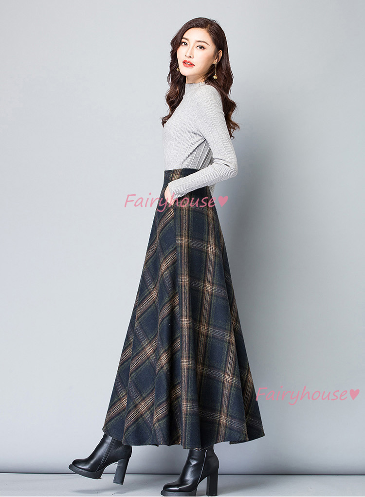 スカート マキシ丈 秋冬 Aラインスカート チェック柄 フレアスカート ひざ下 ラシャ ロング丈スカート 40代 ハイウェストボ大人 オシャレ50代 レディース 