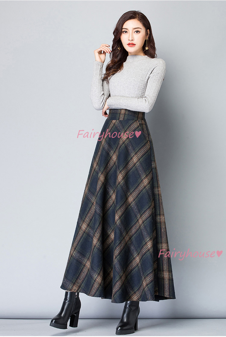 スカート マキシ丈 秋冬 Aラインスカート チェック柄 フレアスカート ひざ下 ラシャ ロング丈スカート 40代 ハイウェストボ大人 オシャレ50代 レディース 