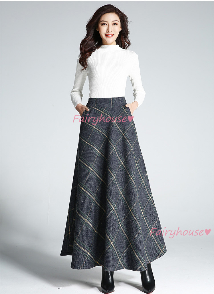 スカート マキシ丈 秋冬 Aラインスカート チェック柄 フレアスカート ひざ下 ラシャ ロング丈スカート 40代 ハイウェストボ大人 オシャレ50代 レディース 