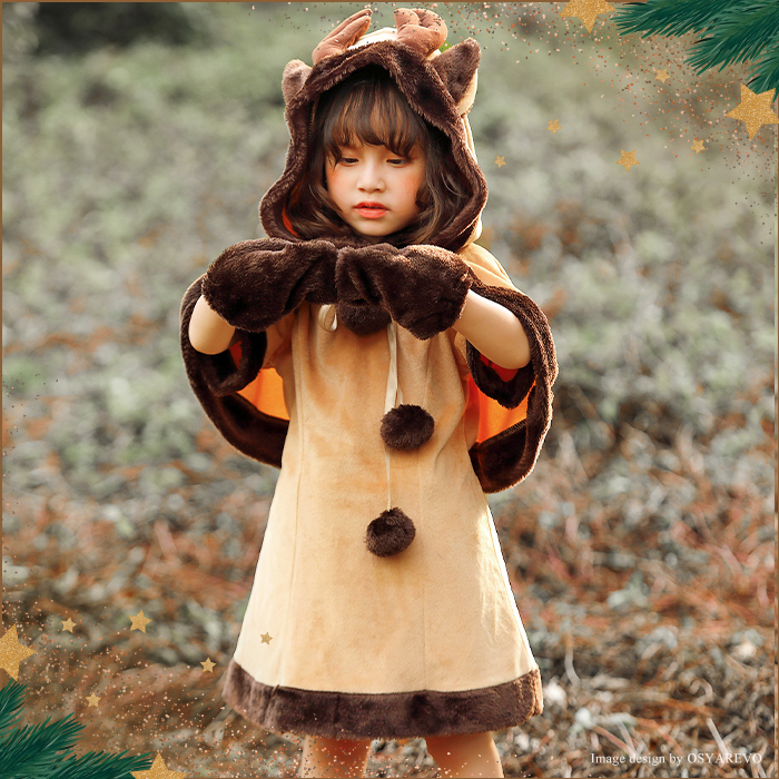 トナカイ プレ 女の子 子供 衣装 クリスマス 可愛い ワンピース トナカイプレ サンタ キッズ ポンチョ チューム 子ども用 トナカイ仮装 