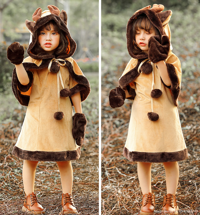 トナカイ プレ 女の子 子供 衣装 クリスマス 可愛い ワンピース トナカイプレ サンタ キッズ ポンチョ チューム 子ども用 トナカイ仮装 