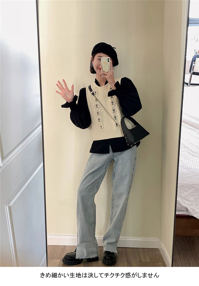 送料無料 ニットベスト 花柄 レディース ケーブル編み ニット レトロ クルーネック 重ね着 プルーオーバー 秋 ジレベスト ジレ 春花柄ベスト ベスト 