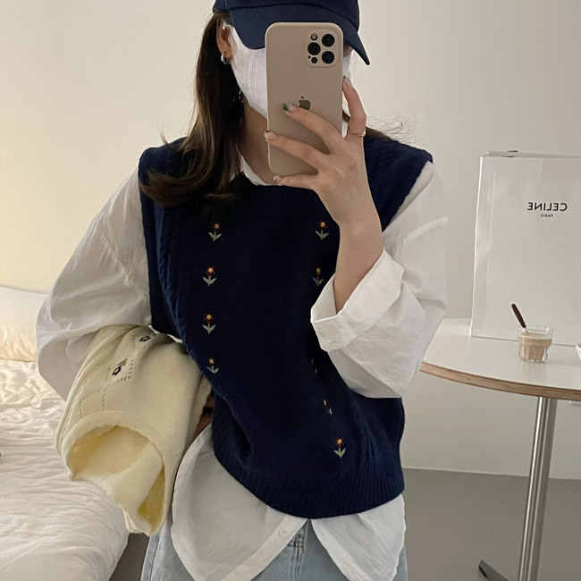 送料無料 ニットベスト 花柄 レディース ケーブル編み ニット レトロ クルーネック 重ね着 プルーオーバー 秋 ジレベスト ジレ 春花柄ベスト ベスト 