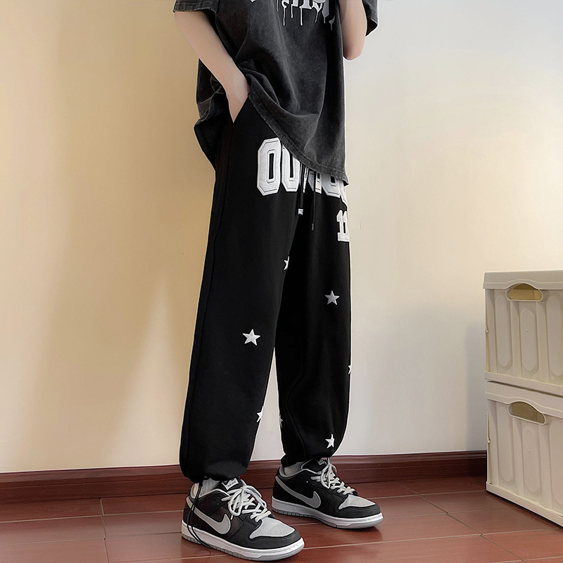 ロゴ 英文字 星柄 ロングパンツ 韓国 ストリート HIPHOP 原宿系 衣装 レディース K-POP ダンス 