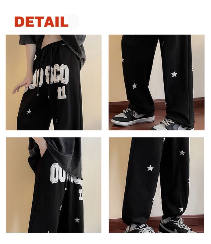 ロゴ 英文字 星柄 ロングパンツ 韓国 ストリート HIPHOP 原宿系 衣装 レディース K-POP ダンス 