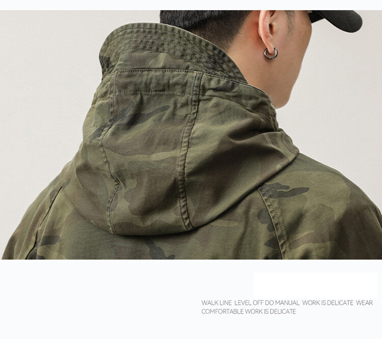 ミリタリージャケット メンズ カモフラージュ 迷彩柄 ハーフジップ フード付き メンズ ゆったり プルオーバーかっこいい ジャケット アメカジスタイル 
