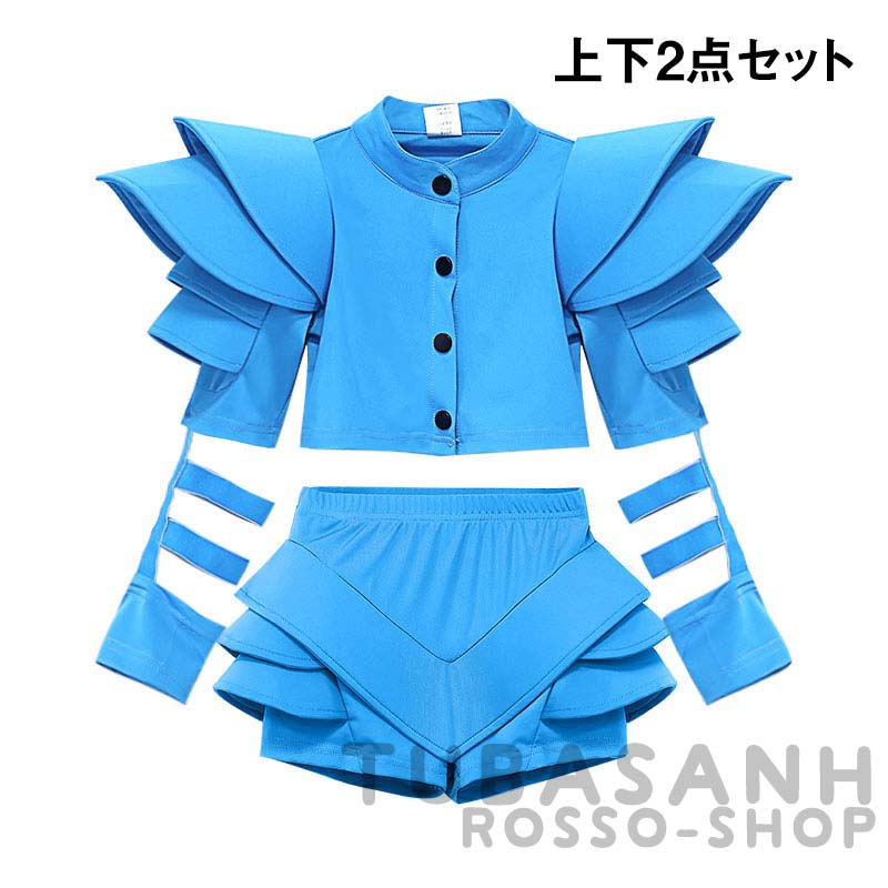 ダンス衣装 キッズ ヒップホップ ブルー セットアップ ガールズ ステージ衣装 チア ジャズダンス 練習着 韓国 チアガール 応援団 
