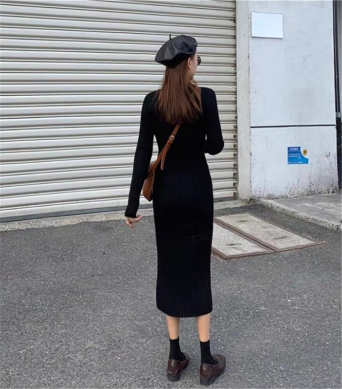 ニットワンピース レディース 秋冬 長袖 きれいめ 40代 秋 着痩せ タイトスカート 上品 オシャレ Vネック 通勤 ロングワンピース ニット ミモレ 