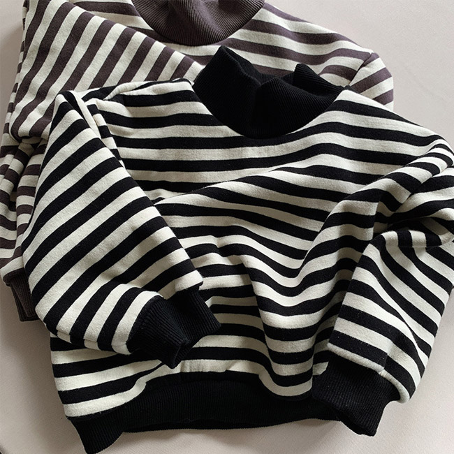 送料無料 スウエット キッズ トレーナー ストライプ柄 ハイネック 秋冬 防寒 シンプル 保温 暖かい 長袖 配色 裏起毛 厚手 柔らかい 