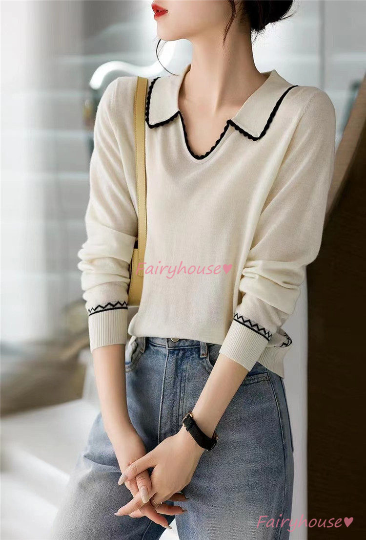 ニット セーター トップス レディース 秋冬 Vネック カジュアルニット ニットインナー 30代 着痩せ 通勤 長袖ニット オシャレ 40代 きれいめ 配色 