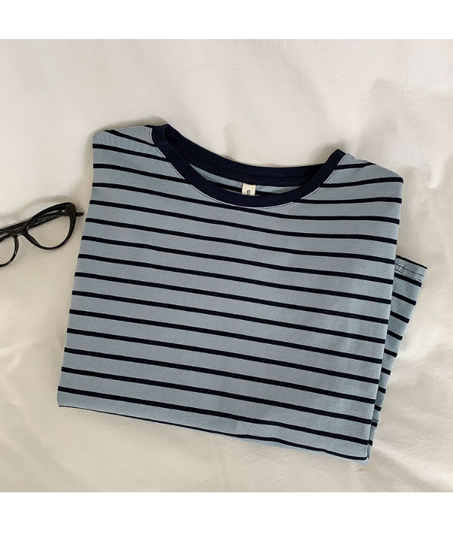 送料無料 カットソー レディース 長袖Tシャツ ボーダー柄 Tシャツ トップス薄手 コットンTシャツ 綿混 長袖 ゆったり ボーダーTシャツ クルーネック 春秋 