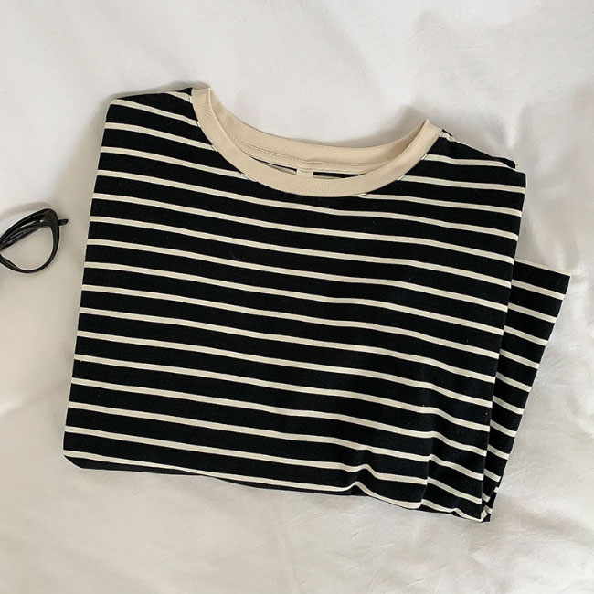 送料無料 カットソー レディース 長袖Tシャツ ボーダー柄 Tシャツ トップス薄手 コットンTシャツ 綿混 長袖 ゆったり ボーダーTシャツ クルーネック 春秋 