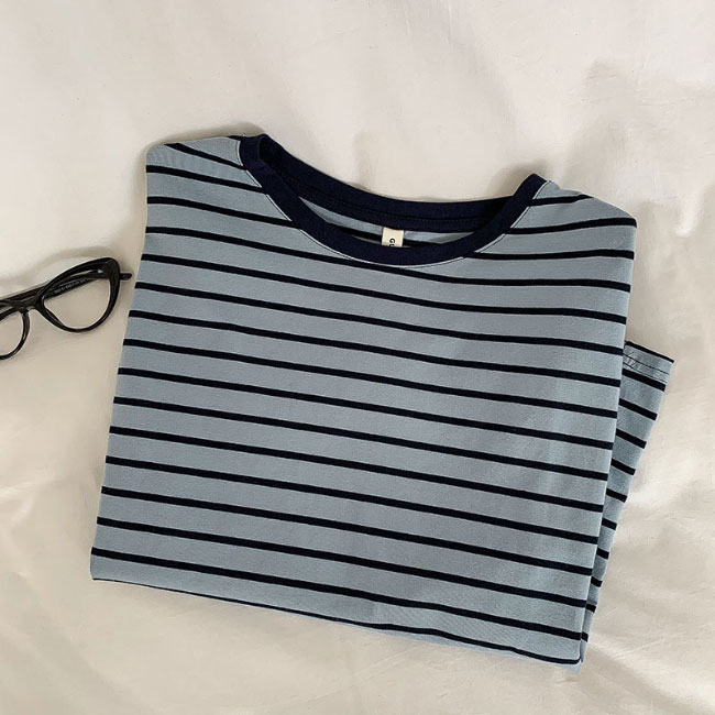 送料無料 カットソー レディース 長袖Tシャツ ボーダー柄 Tシャツ トップス薄手 コットンTシャツ 綿混 長袖 ゆったり ボーダーTシャツ クルーネック 春秋 