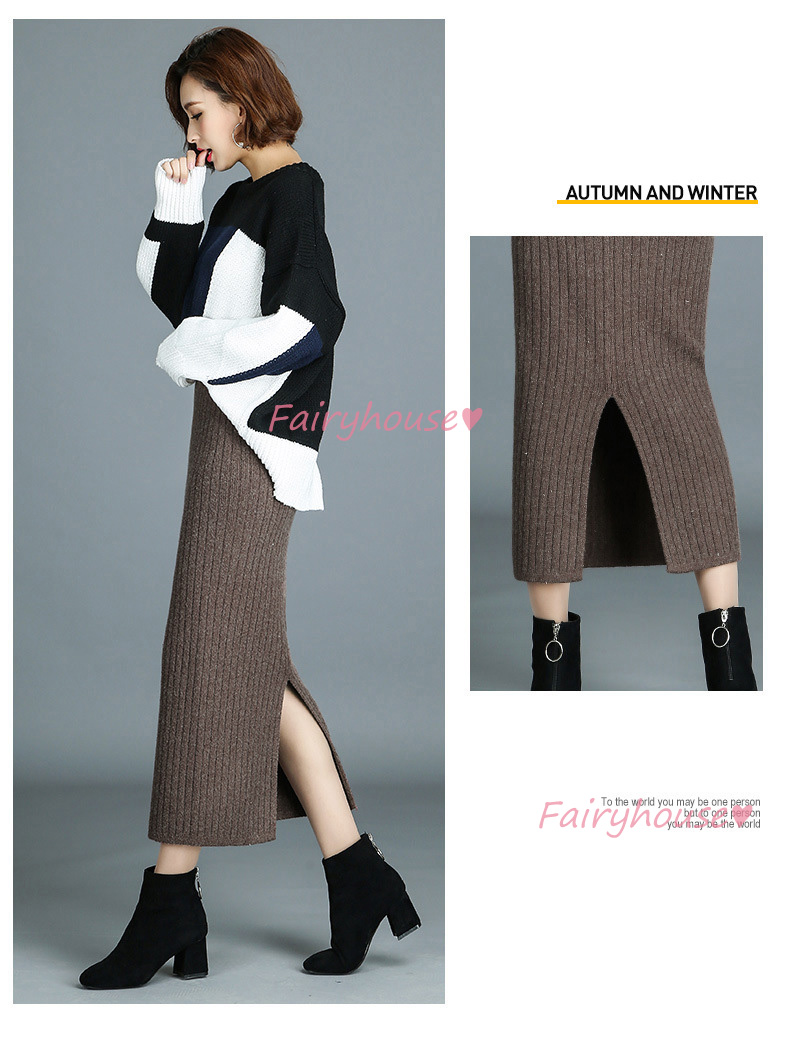 ニットスカート マキシ丈 秋冬 タイトスカート 無地ニット スリットスカート ハイウェストボトムス大人 ロング丈スカート 40代 オシャレ レディース 着痩せ 