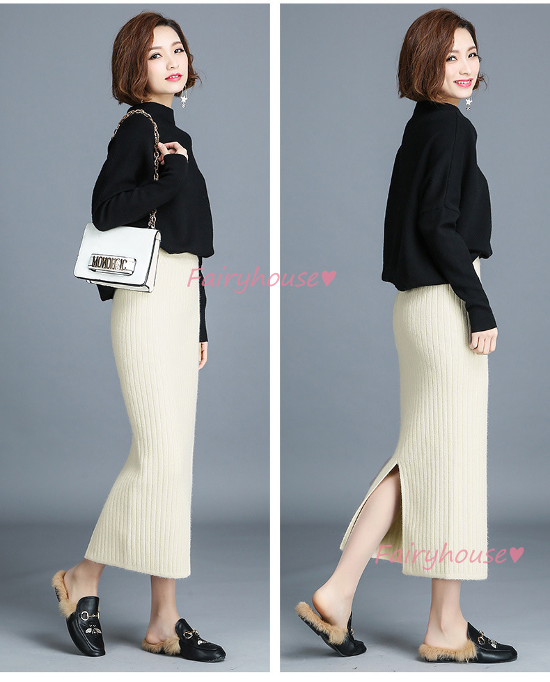 ニットスカート マキシ丈 秋冬 タイトスカート 無地ニット スリットスカート ハイウェストボトムス大人 ロング丈スカート 40代 オシャレ レディース 着痩せ 