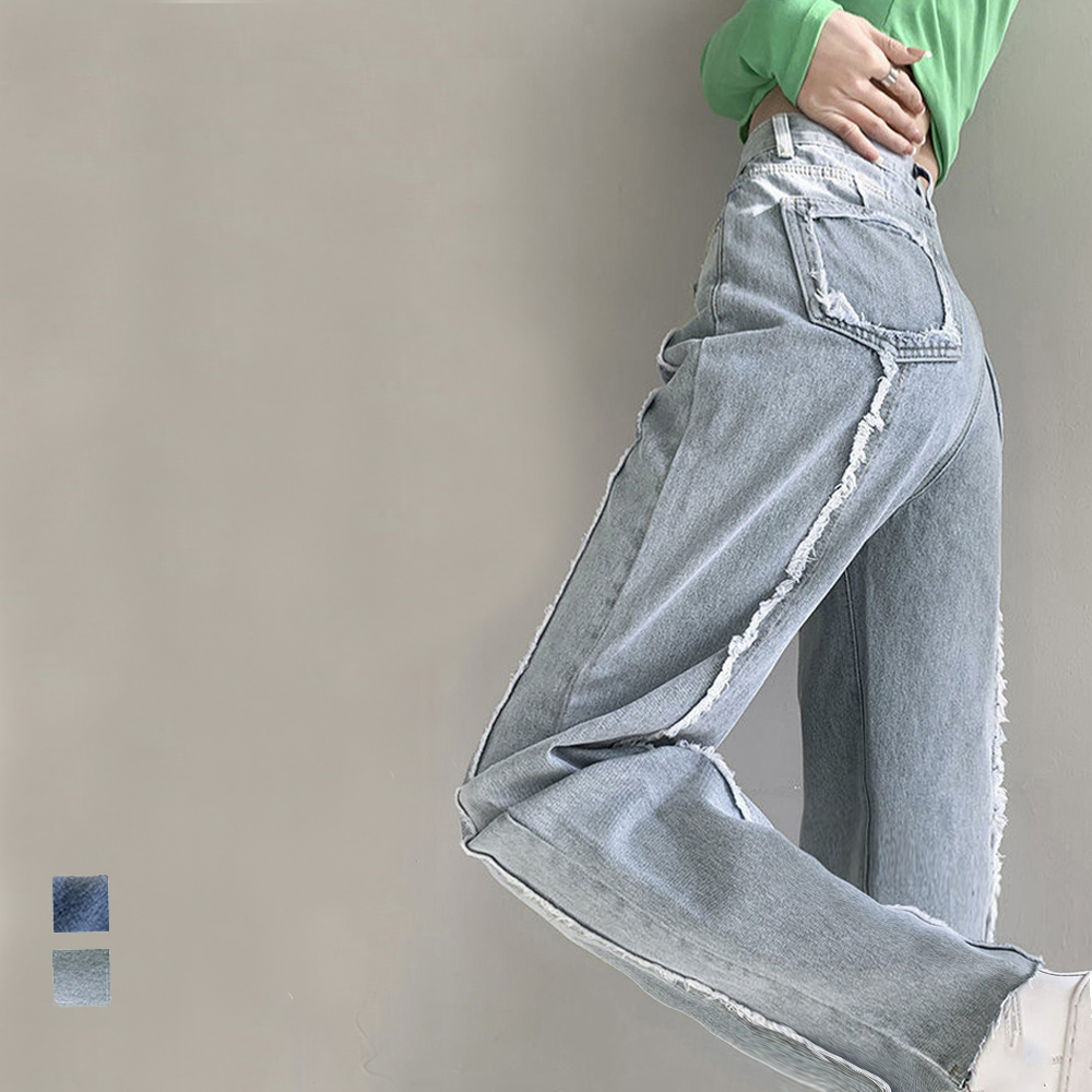 デニム ワイドパンツ ハイウエスト 脚長  