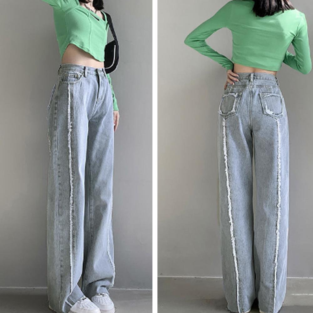 デニム ワイドパンツ ハイウエスト 脚長  