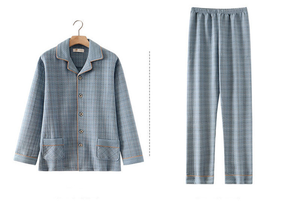 メンズ パジャマ キルトパジャマ 中綿 前開き ルームウェア 寝間着 長袖長ズボン 上下セット 襟付き 部屋着 保温 秋冬 セットアップ チェック柄 