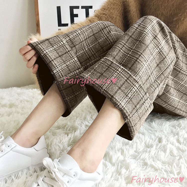 ワイドパンツ レディース 九分丈 通勤 チェック柄バギーパンツ ストレートズボンラシャ 秋冬 ビジネス おしゃれ ボ大きいサイズ 着痩せ40代50代30代 