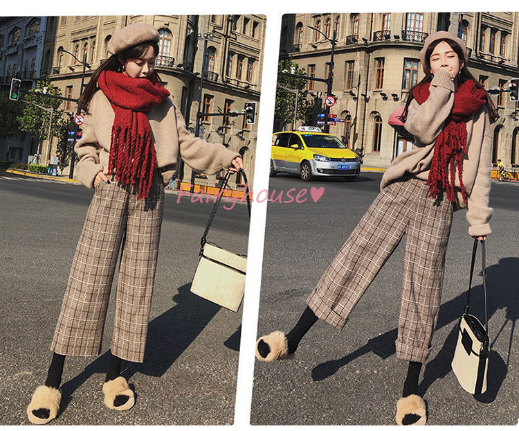 ワイドパンツ レディース 九分丈 通勤 チェック柄バギーパンツ ストレートズボンラシャ 秋冬 ビジネス おしゃれ ボ大きいサイズ 着痩せ40代50代30代 