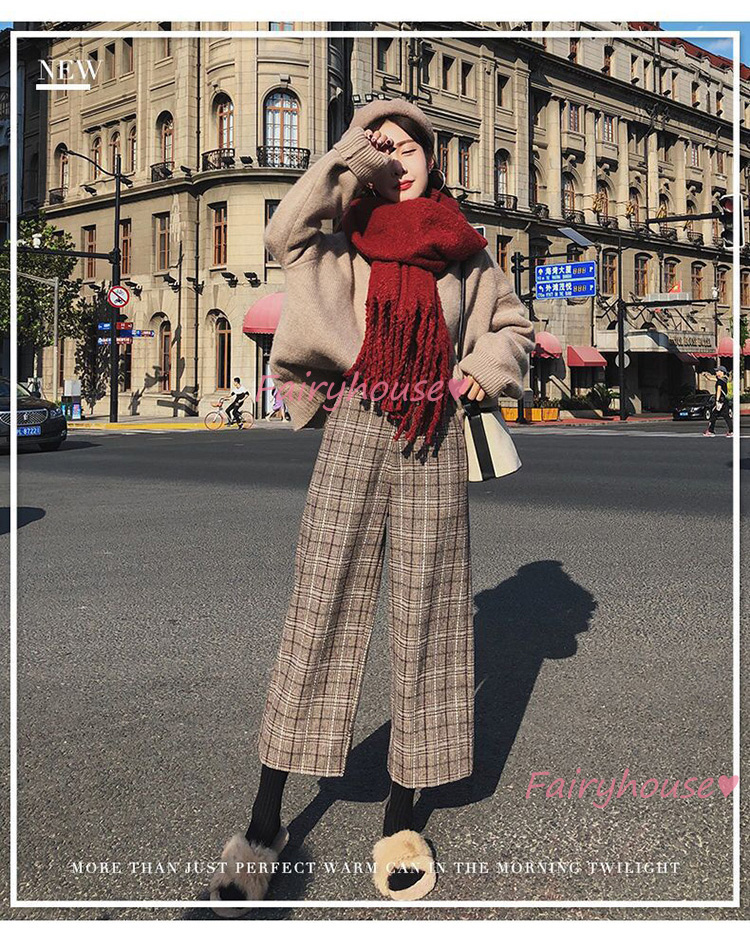 ワイドパンツ レディース 九分丈 通勤 チェック柄バギーパンツ ストレートズボンラシャ 秋冬 ビジネス おしゃれ ボ大きいサイズ 着痩せ40代50代30代 