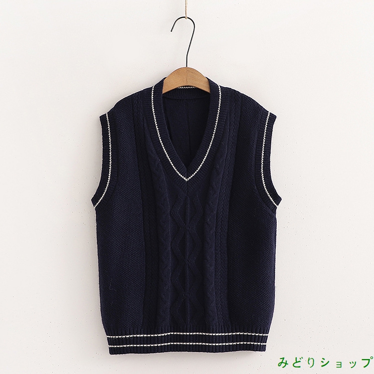 ベスト チョッキ 無地 リブ編み ノースリーブ 森ガール レディース 