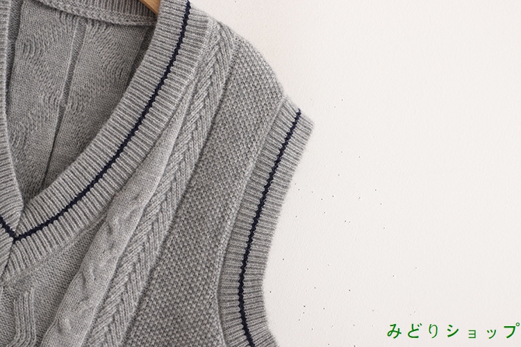 ベスト チョッキ 無地 リブ編み ノースリーブ 森ガール レディース 