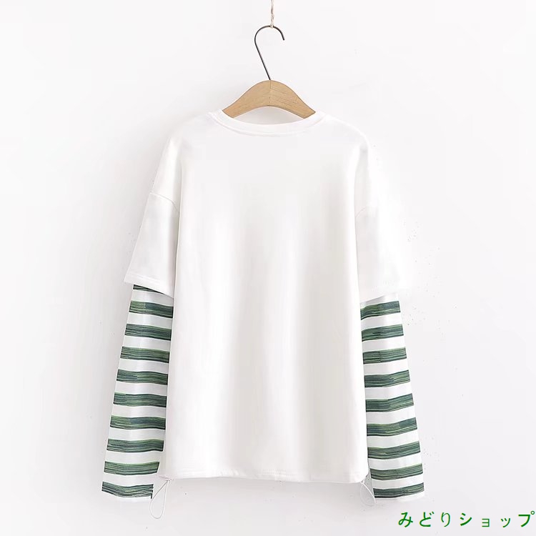 Tシャツ カットソー ボーダー レイヤード 重ねる風 長袖 レディース 森ガール 
