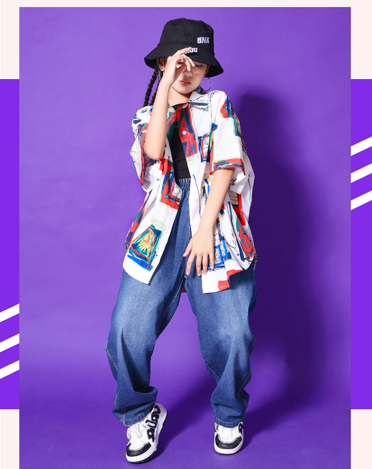 キッズダンス衣装 シャツ デニムパンツ 男の子 女の子 子供服 おしゃれ ゆるシャツ 衣装 ロングパンツ ダンス キッズダンス 韓国 ヒップホップ 衣装 キッズ 