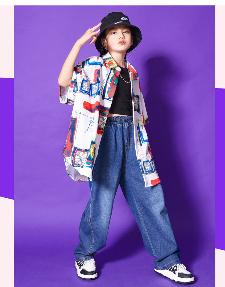 キッズダンス衣装 シャツ デニムパンツ 男の子 女の子 子供服 おしゃれ ゆるシャツ 衣装 ロングパンツ ダンス キッズダンス 韓国 ヒップホップ 衣装 キッズ 