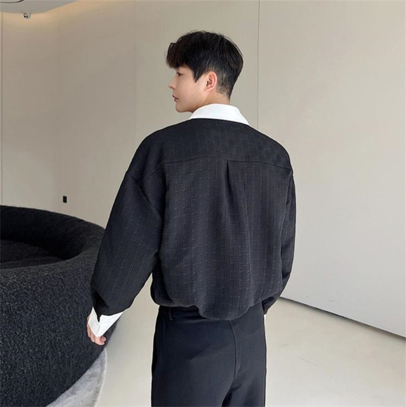 メンズ シャツ カジュアルシャツ 長袖 柄物 白黒 ワイシャツ スタイリッシュ 春秋 ワーク クラブ ダンスウェア 男子トップス 公演 発表会 上着 