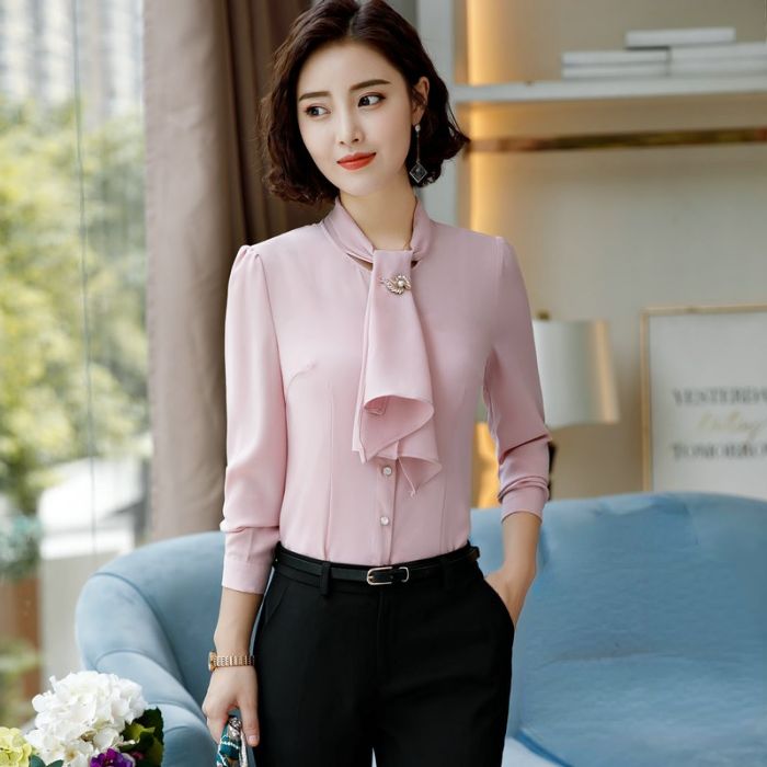 レディース シャツ ママシャツ 仕事服 2色選び トップス 着痩 ブラウス Vネック きれいめ オシャレ カジュアル風 春夏 長袖 