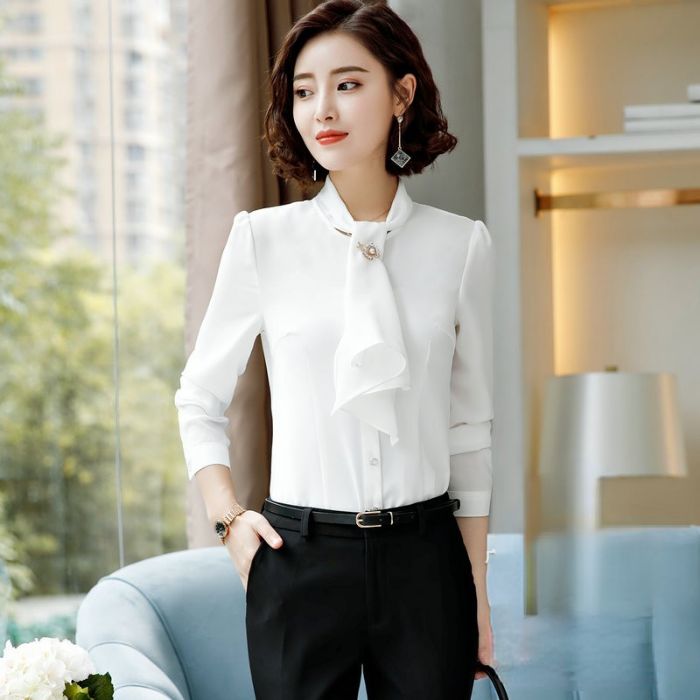 レディース シャツ ママシャツ 仕事服 2色選び トップス 着痩 ブラウス Vネック きれいめ オシャレ カジュアル風 春夏 長袖 