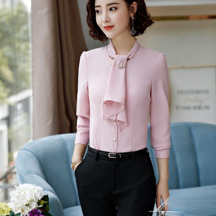 レディース シャツ ママシャツ 仕事服 2色選び トップス 着痩 ブラウス Vネック きれいめ オシャレ カジュアル風 春夏 長袖 