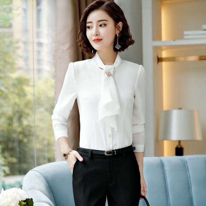 レディース シャツ ママシャツ 仕事服 2色選び トップス 着痩 ブラウス Vネック きれいめ オシャレ カジュアル風 春夏 長袖 