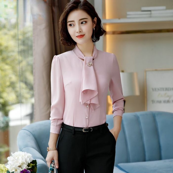 レディース シャツ ママシャツ 仕事服 2色選び トップス 着痩 ブラウス Vネック きれいめ オシャレ カジュアル風 春夏 長袖 