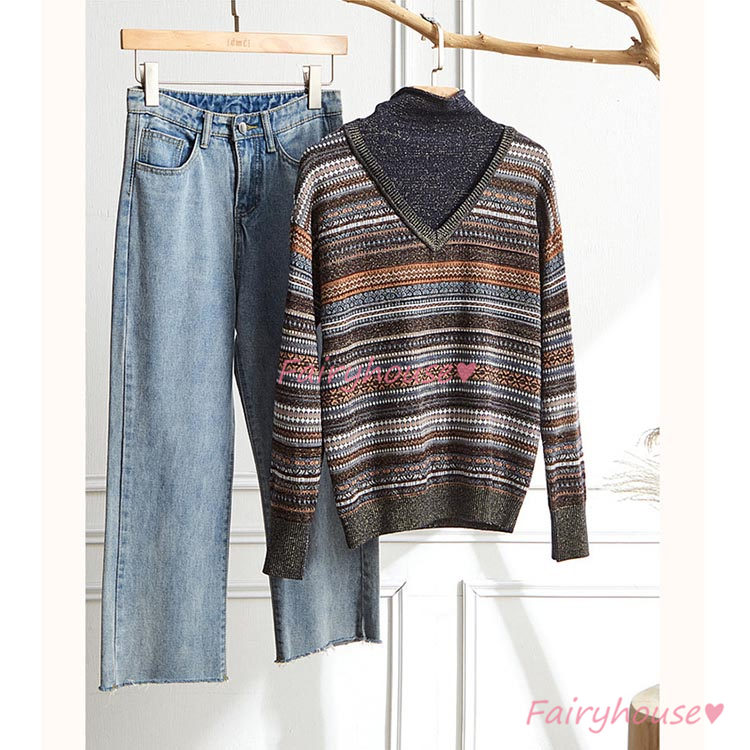 ニットトップス レディース 秋冬 40代 長袖セーター 配色 ハイネック セーター オシャレ 50代 30代 ゆったりプルオーバー 大人ニットインナー ショット丈 