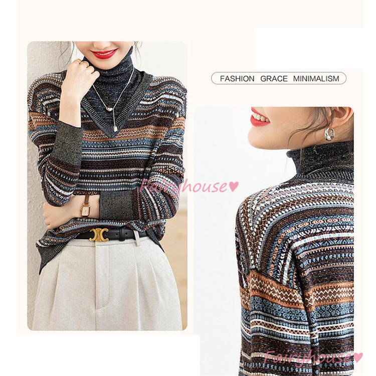 ニットトップス レディース 秋冬 40代 長袖セーター 配色 ハイネック セーター オシャレ 50代 30代 ゆったりプルオーバー 大人ニットインナー ショット丈 