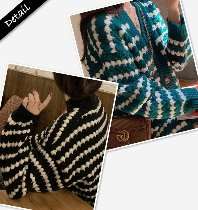 オーバーサイズ カーディガン レディース 秋冬 ボーダー カジュアル グリーン ブラック フリーサイズ ゆったり 