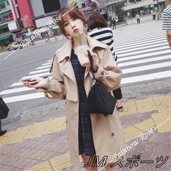 トレンチコート レディース ロング丈 アウター 長袖 トップス オフィス ダブルボタン通勤 ファッション ゆったり カジュアル 着痩せ 格好いい 