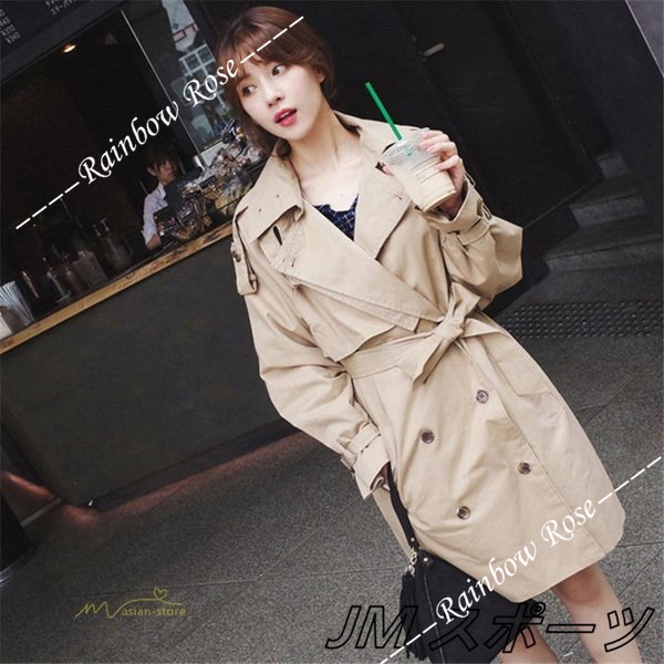トレンチコート レディース ロング丈 アウター 長袖 トップス オフィス ダブルボタン通勤 ファッション ゆったり カジュアル 着痩せ 格好いい 